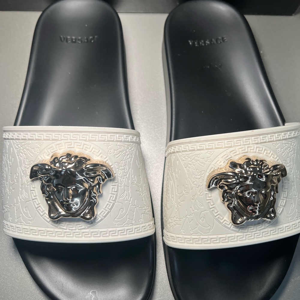 Versace slides white black and gold